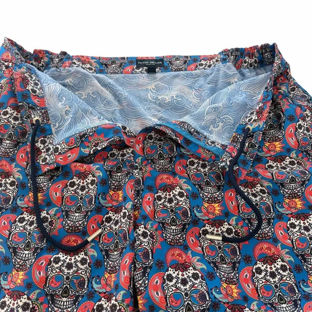 Peter Millar Collection Sugar Skull Print Swim Trunks Blue XL